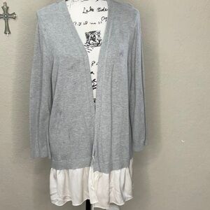 293 - LOFT NWOT Gray Cardigan Lightweight Open Front Sweater, Size XL